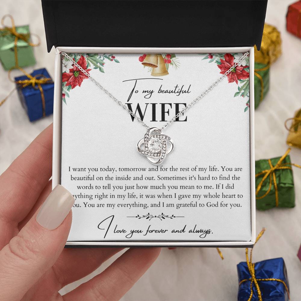 To My Beautiful Wife Love Knot Necklace - Husband To Wife Gift - Message Card