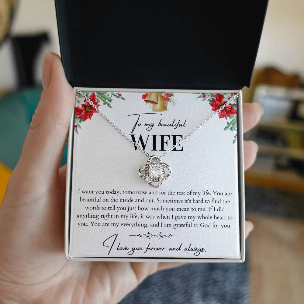 To My Beautiful Wife Love Knot Necklace - Husband To Wife Gift - Message Card