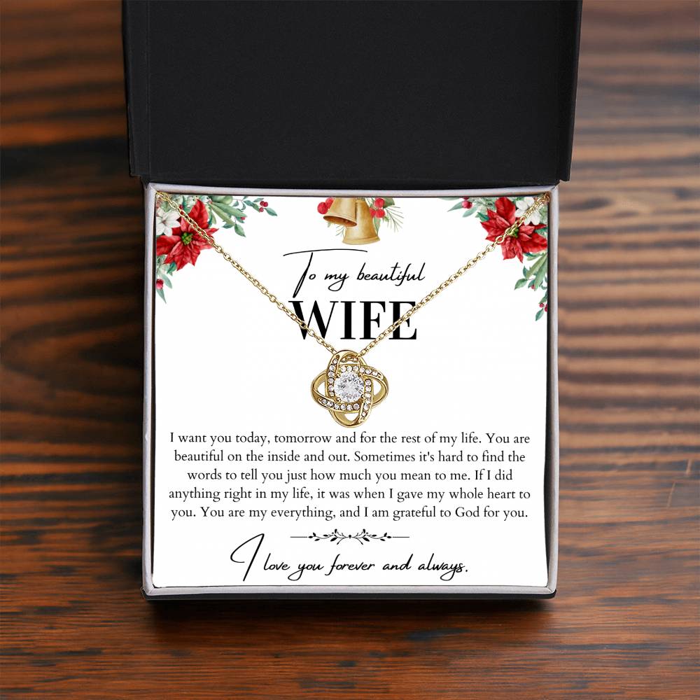 To My Beautiful Wife Love Knot Necklace - Husband To Wife Gift - Message Card